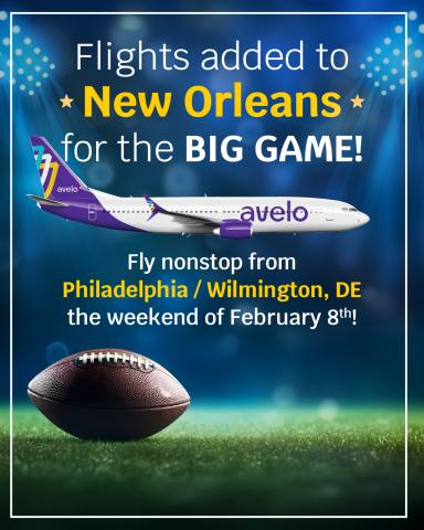 Fly Wilmington Airport ILG to New Orleans Louis Armstrong MSY to watch the Eagles WIN the Super Bowl!