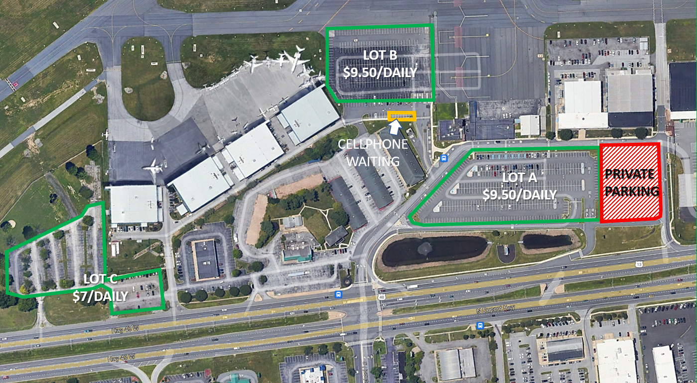 Wilmington Airport ILG Parking Lot A B and C as of June 21 2023